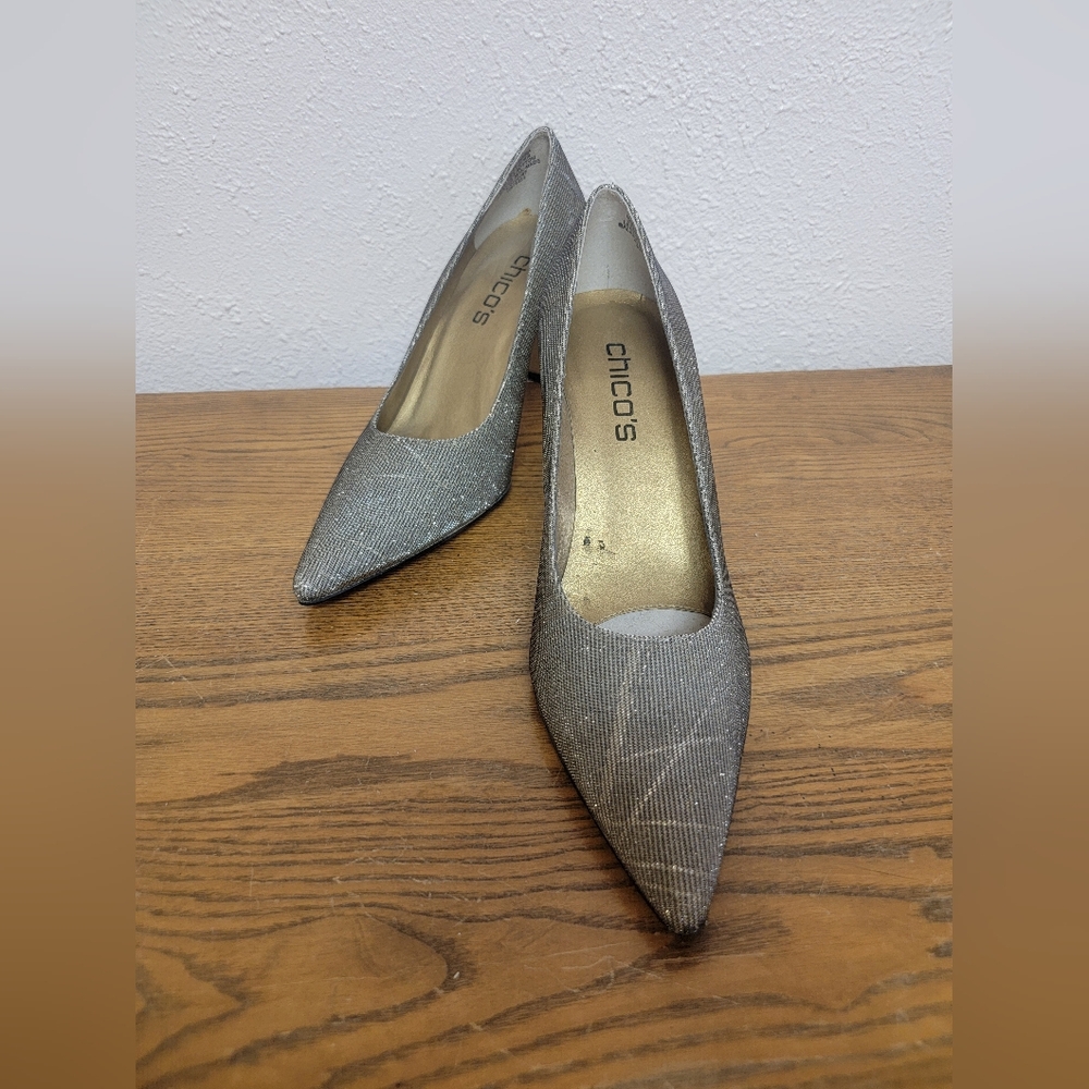 #5 NWOB Chico's Silver Pointy Toe Stiletto Heel Pump 8M